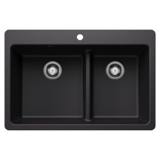 Blanco 403642 Liven SILGRANIT 33" 60/40 Double Bowl Dual Mount Kitchen Sink with Low Divide - Coal Black