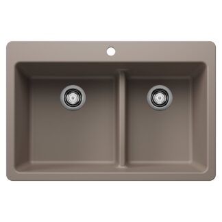 Blanco 403646 Liven SILGRANIT 33" 60/40 Double Bowl Dual Mount Kitchen Sink with Low Divide - Truffle