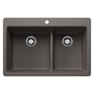 Blanco 403648 Liven SILGRANIT 33" 60/40 Double Bowl Dual Mount Kitchen Sink with Low Divide - Volcano Gray