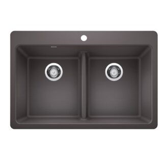 Blanco 403636 Liven SILGRANIT 33" 50/50 Double Bowl Dual Mount Kitchen Sink with Low Divide - Cinder