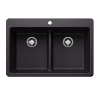 Blanco 403634 Liven SILGRANIT 33" 50/50 Double Bowl Dual Mount Kitchen Sink with Low Divide - Coal Black