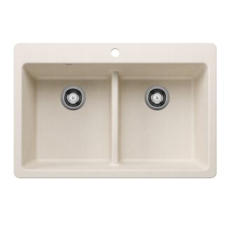 Blanco 403641 Liven SILGRANIT 33" 50/50 Double Bowl Dual Mount Kitchen Sink with Low Divide - Soft White