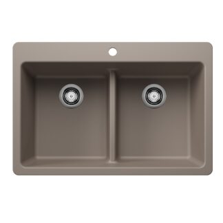 Blanco 403638 Liven SILGRANIT 33" 50/50 Double Bowl Dual Mount Kitchen Sink with Low Divide - Truffle