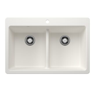 Blanco 403637 Liven SILGRANIT 33" 50/50 Double Bowl Dual Mount Kitchen Sink with Low Divide - White