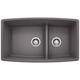 Blanco 401418 Performa SILGRANIT 33" 60/40 Double Bowl Undermount Kitchen Sink with Low Divide - Cinder
