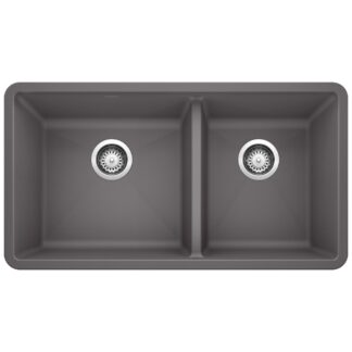 Blanco 401396 Precis SILGRANIT 33" 60/40 Double Bowl Undermount Kitchen Sink - Cinder