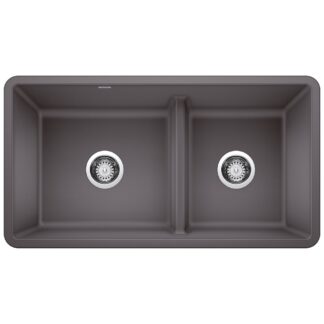 Blanco 402067 Precis SILGRANIT 33" 60/40 Reversible Double Bowl Undermount Kitchen Sink with Low Divide - Cinder