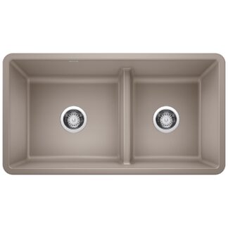 Blanco 402069 Precis SILGRANIT 33" 60/40 Reversible Double Bowl Undermount Kitchen Sink with Low Divide - Truffle