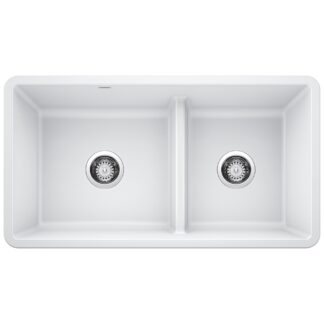 Blanco 402071 Precis SILGRANIT 33" 60/40 Reversible Double Bowl Undermount Kitchen Sink with Low Divide - White
