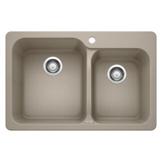 Blanco 401137 Vision SILGRANIT 31.5" 60/40 Double Bowl Dual Mount Kitchen Sink - Truffle