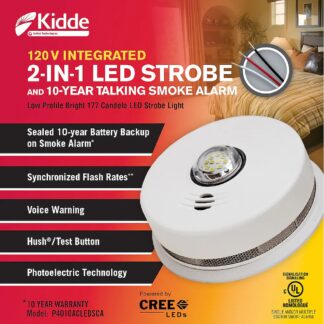 Kidde P4010ACLEDSCA Hardwire Interconnected Smoke Alarm with LED Strobe Light & Voice Alert
