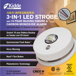 Kidde P4010ACLEDSCOCA Hardwire Interconnected Smoke & CO Alarm with LED Strobe Light & Voice Alert
