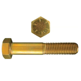 Paulin 079-305 1/4" x 1/2" Papco Grade-8 Double Heat Treated Partially Threaded Carbon Steel Hex Head Cap Screw, 100 Pack - Yellow Zinc Dichromate