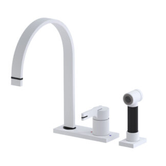 Rubinet 8MRTSLMWMB R10 Two-Piece Kitchen Faucet with Sidespray - Matte White/Matte Black