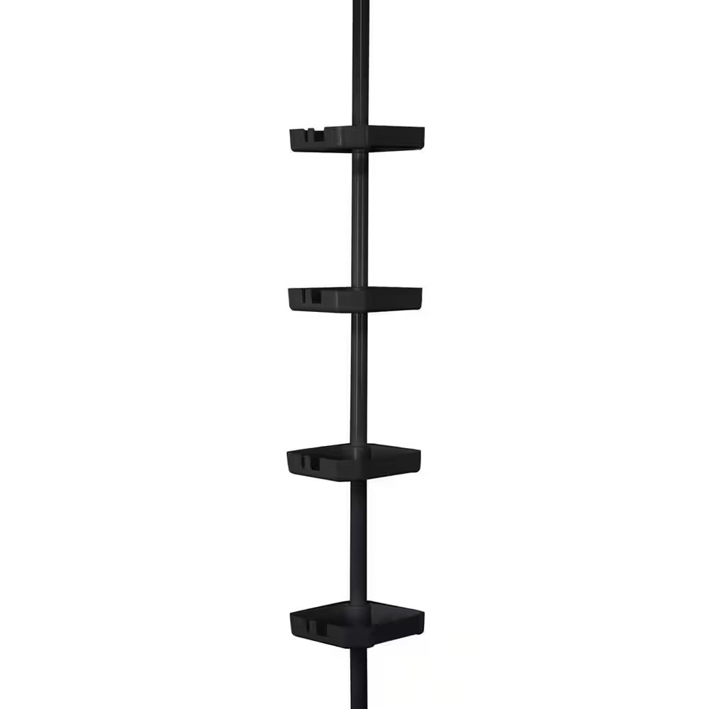 Moda at Home 305912-BLK 4 Tier Tension Corner Shower Caddy - Black