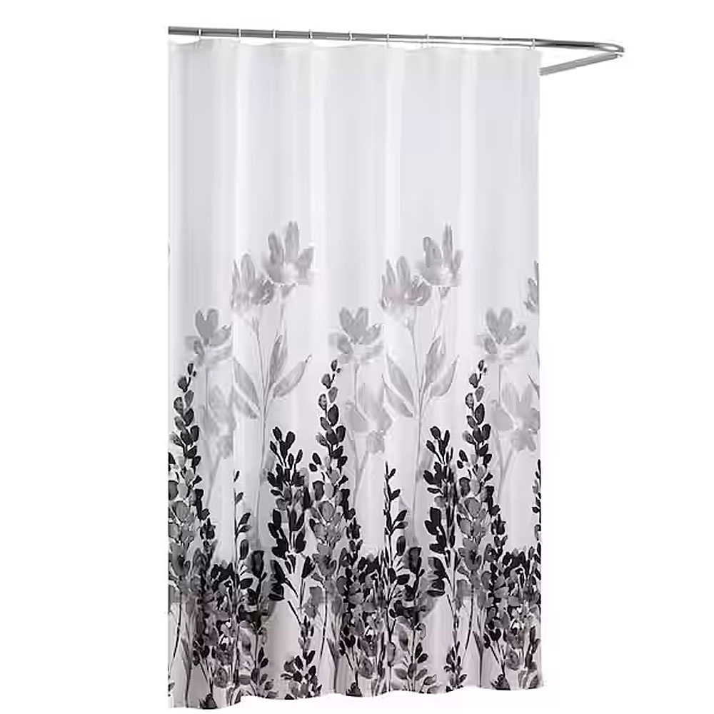 Moda at Home 205097 71"x71" Wind Dance Fabric Shower Curtain - White/Grey/Black