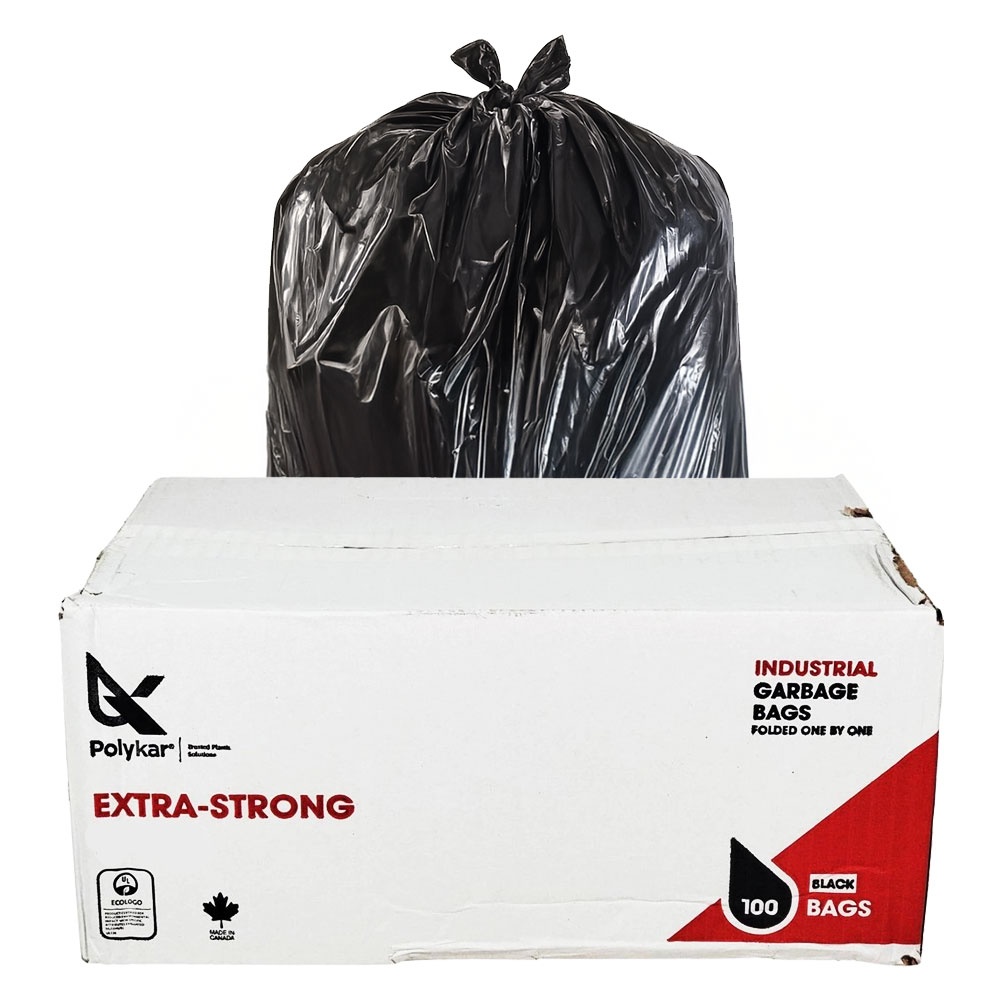 Polykar 3550EF 35"x50" Extra Strong Premium Garbage Bags, 100 Pack - Black