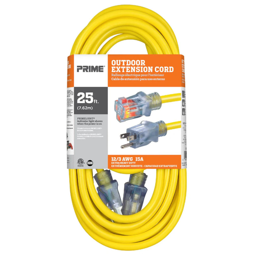 Prime EC511825 25' 12/3 SJTW Jobsite Outdoor Extension Cord