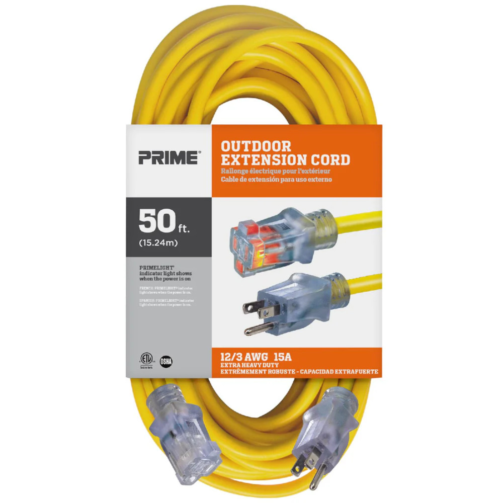 Prime EC511830 50' 12/3 SJTW Jobsite Outdoor Extension Cord