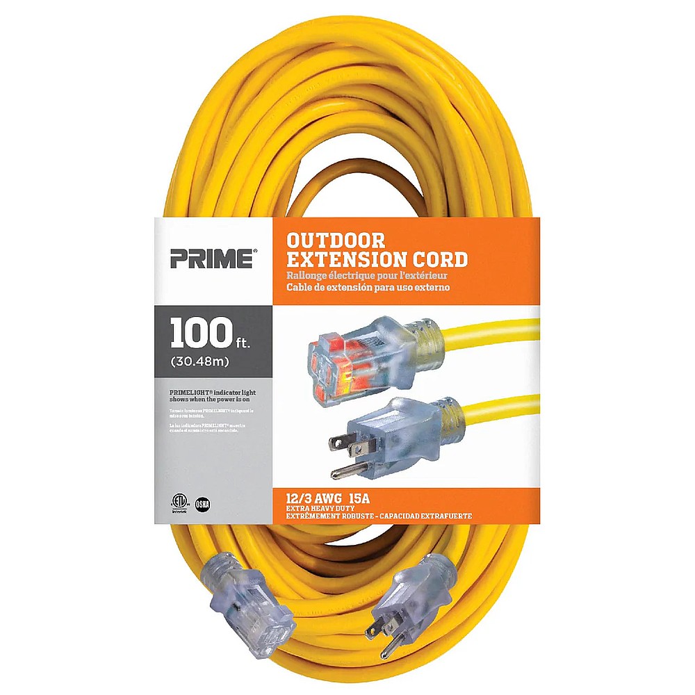 Prime EC511835 100' 12/3 SJTW Jobsite Outdoor Extension Cord