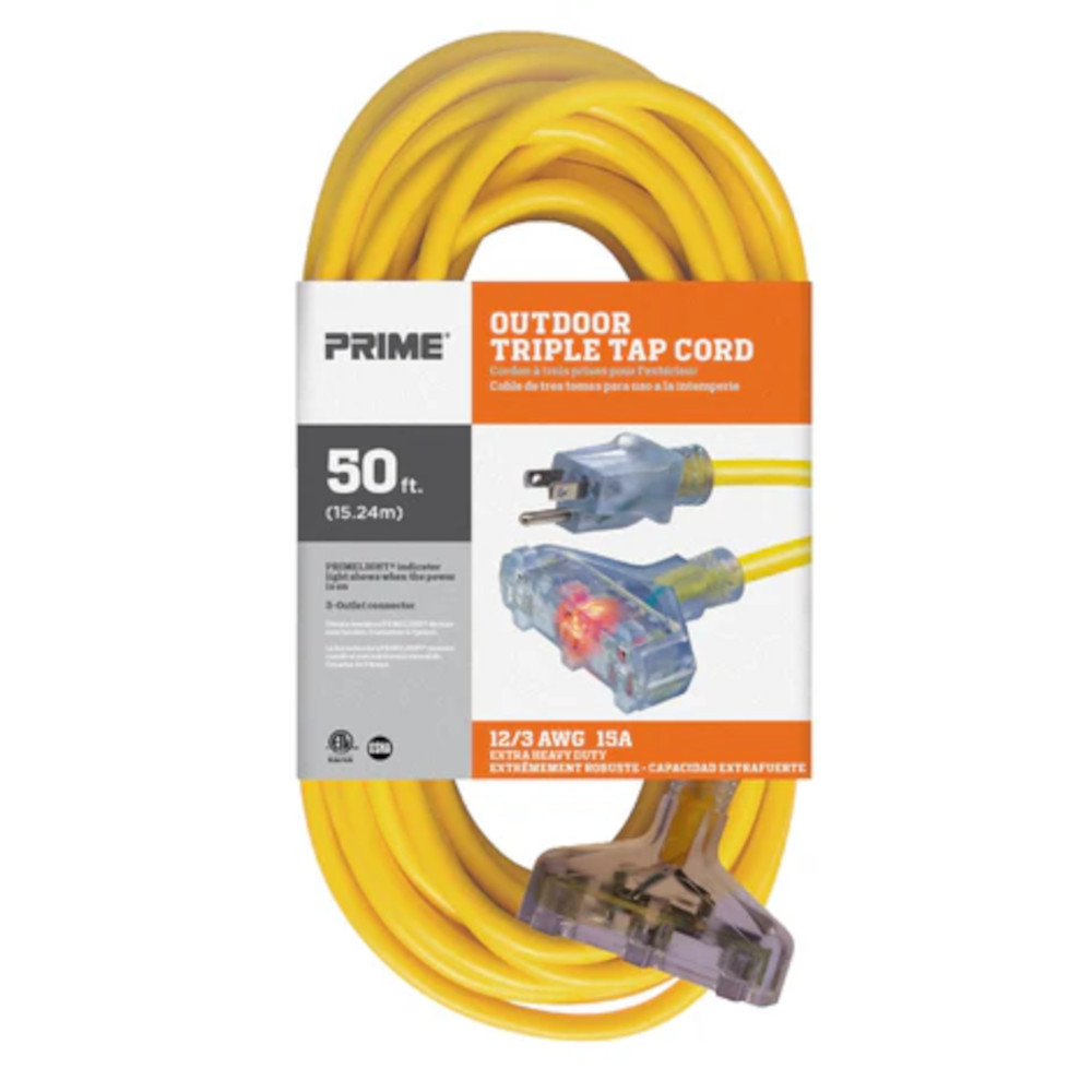 Prime EC611830 50' 12/3 SJTW Jobsite 3-Outlet Extension Cord