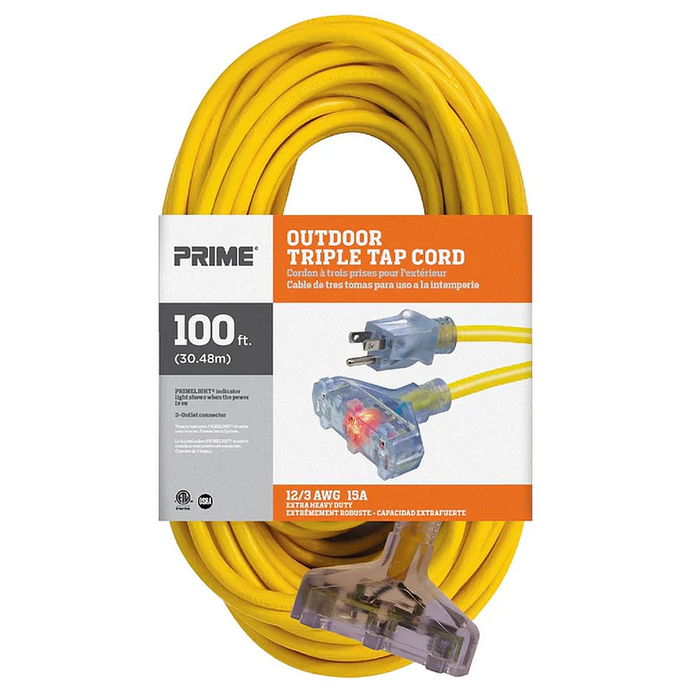 Prime EC611835 100' 12/3 SJTW Jobsite 3-Outlet Extension Cord