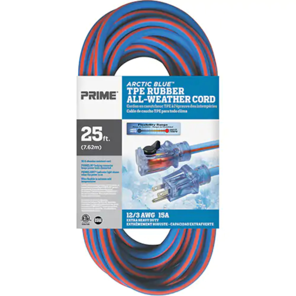 Prime LT530825 25' 12/3 SJEOW Arctic Blue All-Weather Locking Extension Cord