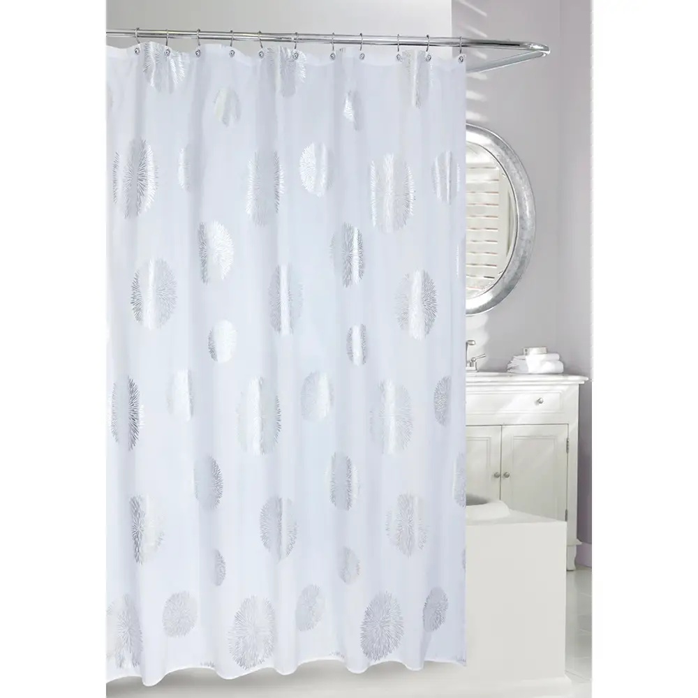 205712 Moda at Home 205712 71"x71" Zinnia Shower Curtain - Silver/White