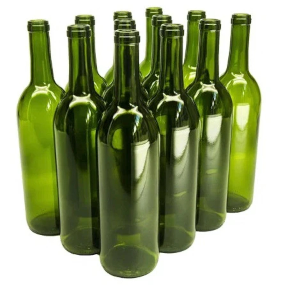 750ml Bourdeaux Wine Bottle, 12 Pack - Green