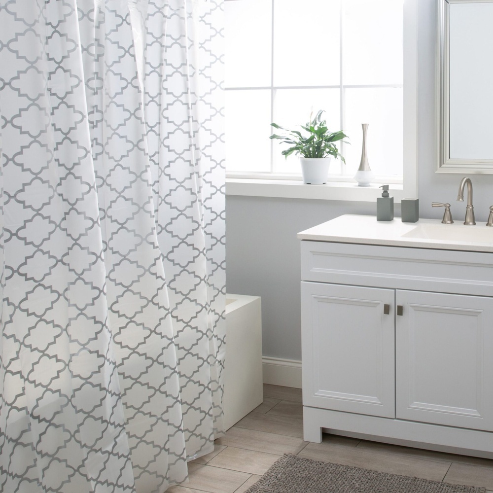 Moda at Home 255472 71"x71" Peva Windsor Shower Curtain - Frosted Silver