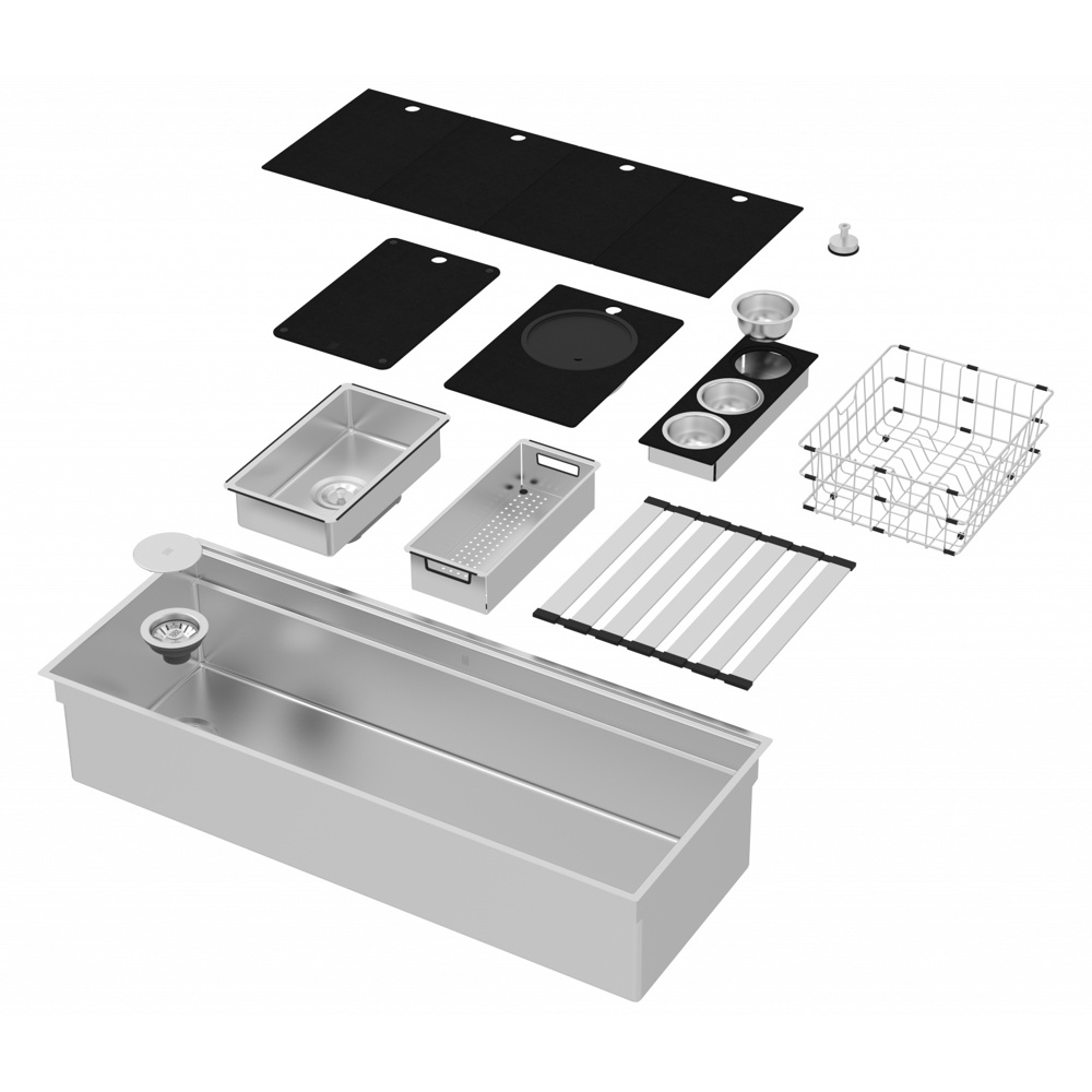 Zomodo IQC1100 Integrato Q44" 2-Tier Workstation Sink & Accessories Kit - Scotchbrite