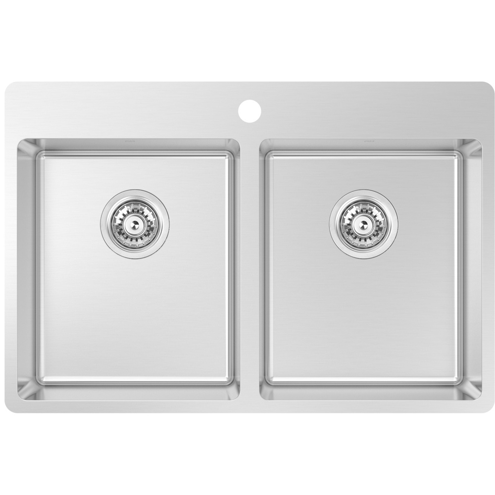 Zomodo LUC200T Lucia 30" 50/50 Double Tap Ledge Topmount Sink - Satin