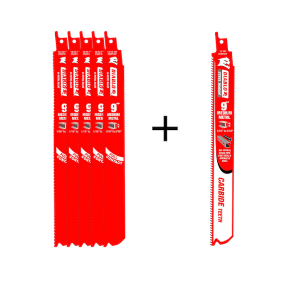 Diablo DS0914BF5PC 9” 14/18TPI Bi-Metal Reciprocating Saw Blades for Medium Metal Cutting, 6 Pack