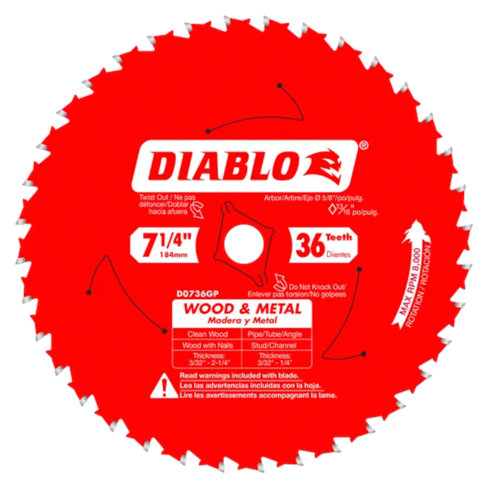 Diablo D0736GPA 7-1/4" x 36-Teeth Carbide Saw Blade for Wood and Metal