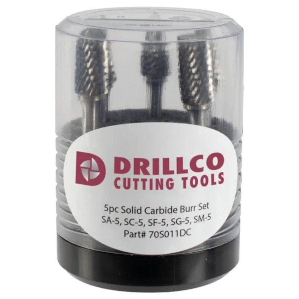Drillco 70S011DC Double Cut Burr Set, 5 Pack