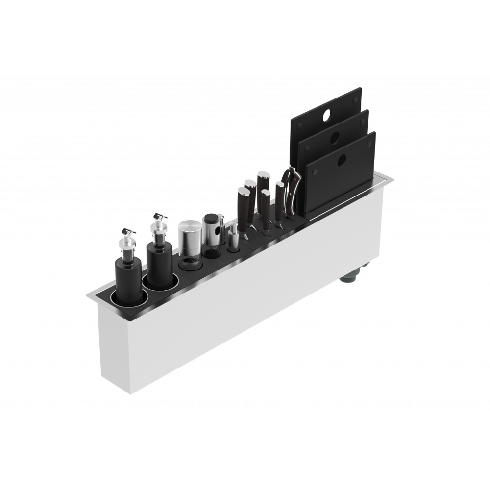 Zomodo PQC900 Panama Q 34" Prep Station & Trough Sink with Cooking Accessories - Scotchbrite