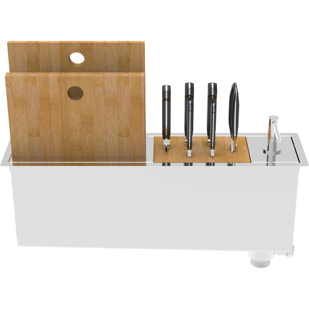 Zomodo PSC600K Panama 24" Chef Prep Station & Trough Sink with Accessories - Microbrush