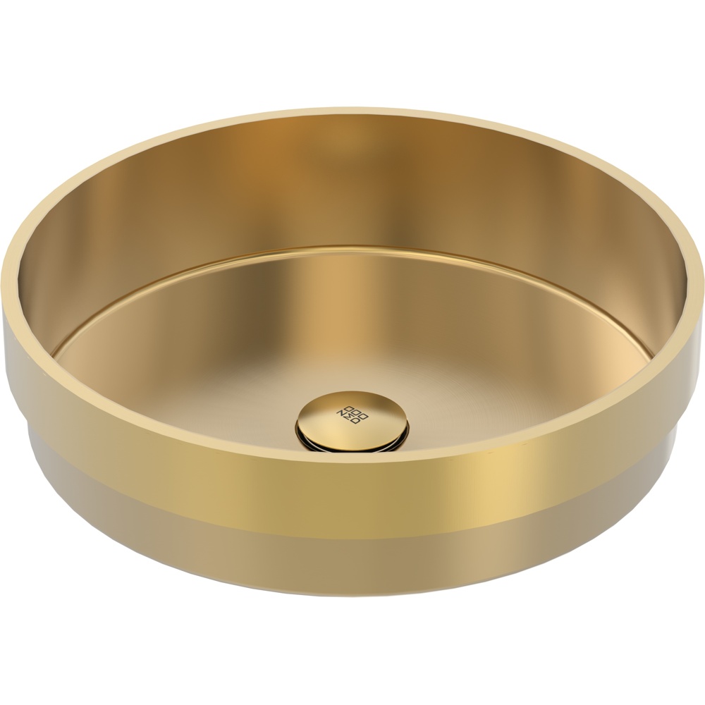 Zomodo VBC400R-I-EG Vanity 16" Round Vessel Sink, SUS304 Stainless Steel w/ Fixed Drain Kit - Eureka Gold