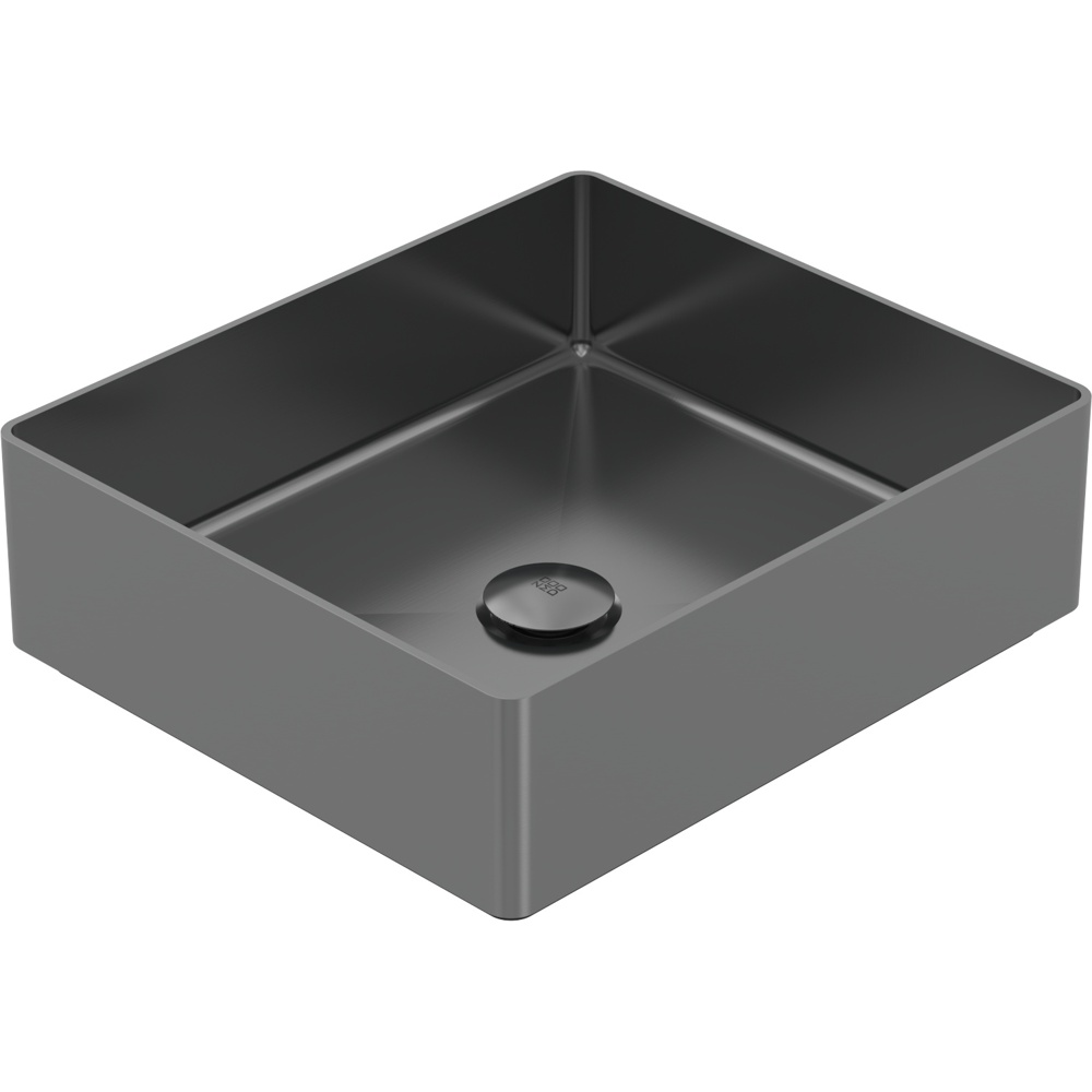 Zomodo VBC4035-BK Vanity 15" Square Style Vessel Sink, SUS304 Stainless Steel w/ Fixed Drain Kit - Black Pearl