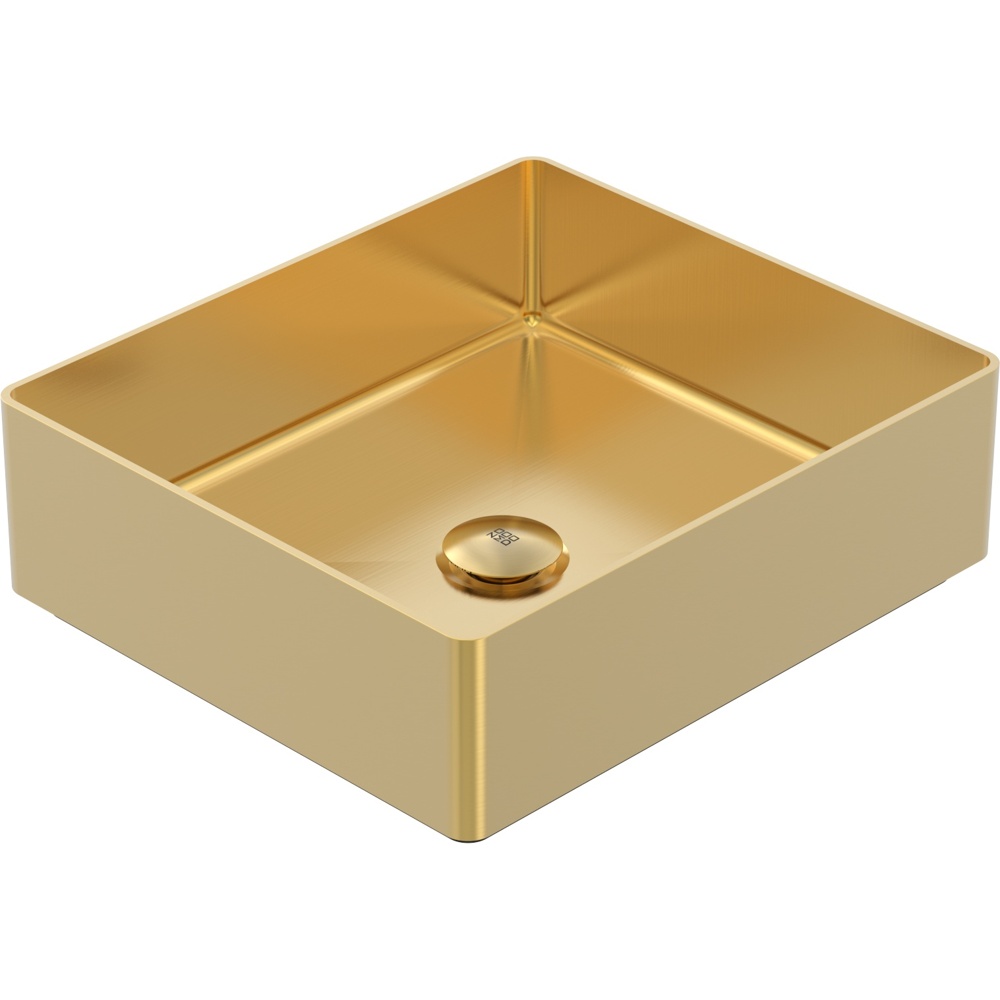 Zomodo VBC4035-EG Vanity 15" Square Style Vessel Sink, SUS304 Stainless Steel w/ Fixed Drain Kit - Eureka Gold