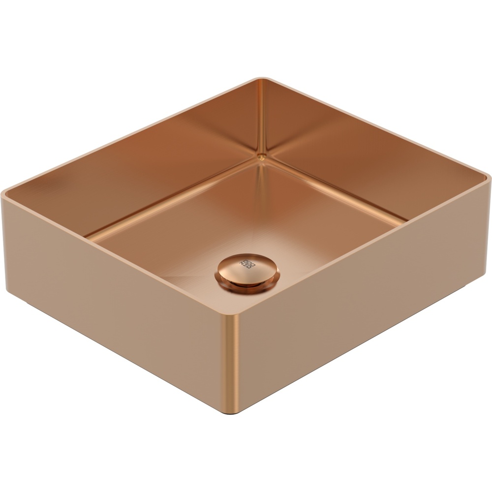 Zomodo VBC4035-RB Vanity 15" Square Style Vessel Sink, SUS304 Stainless Steel w/ Fixed Drain Kit - Rio Bronze