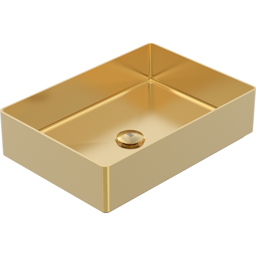 Zomodo VBC5035-EG Vanity 20" Rectangular Vessel Sink, SUS304 Stainless Steel w/ Fixed Drain Kit - Eureka Gold