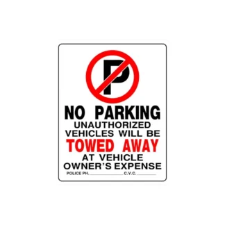 Hillman 842196 19" x 16" "NO PARKING TOWED AWAY" Sign - Black, White & Red