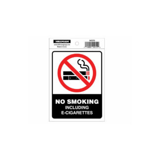 Hillman 843376 4" x 6" "NO SMOKING INCLUDING E-CIGARETTES" Sign - Red, Black & White