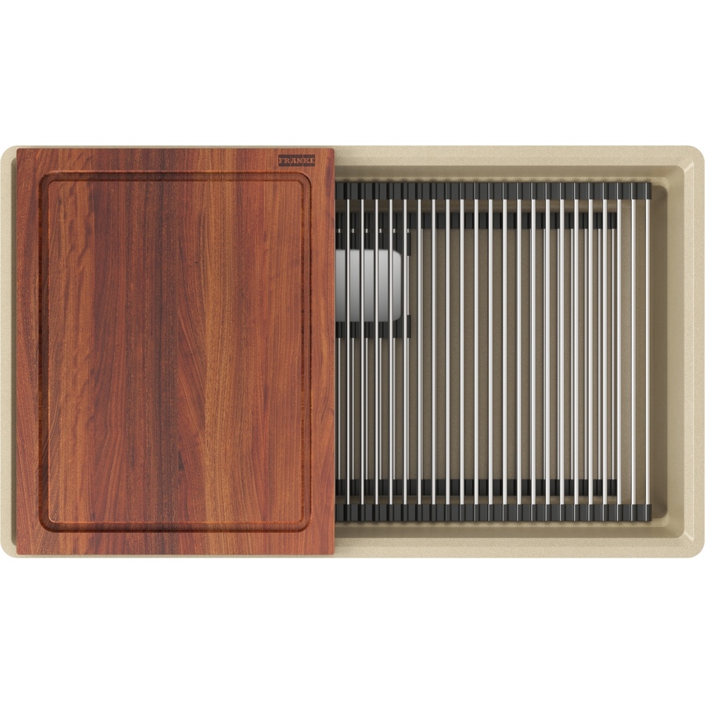 Franke PKG11031CHA-WKC Peak 32" x 18.75" Fragranite Single Bowl Undermount Workcenter Sink - Champagne