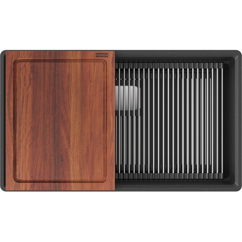 Franke PKG11031ONY-WKC Peak 32" x 18.75" Fragranite Single Bowl Undermount Workcenter Sink - Onyx