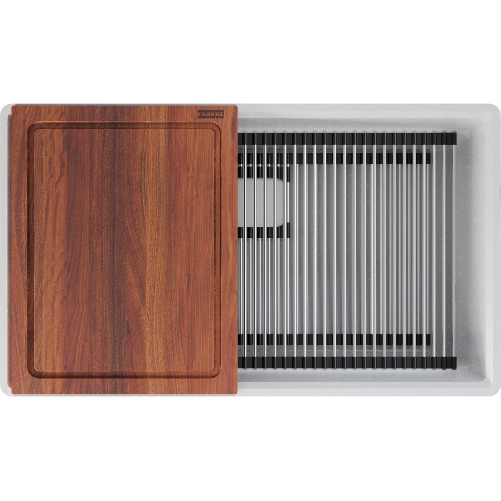 Franke PKG11031PWT-WKC Peak 32" x 18.75" Fragranite Single Bowl Undermount Workcenter Sink - Polar White