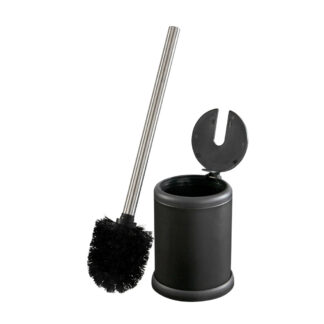 Moda at Home 305263-BLK Toilet Bowl Brush with Closing Lid - Black & Silver