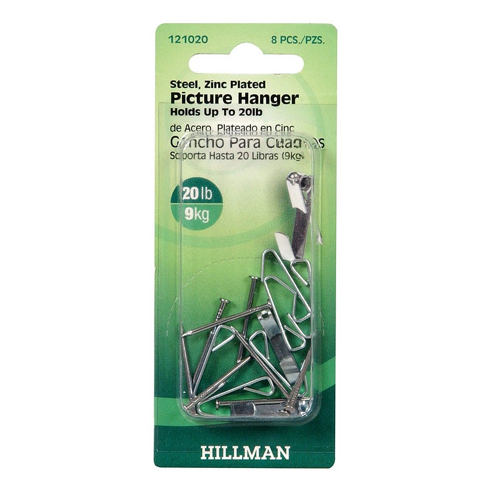 Hillman 121020 Conventional Picture Hanger & Nails, 8 Pack - Silver
