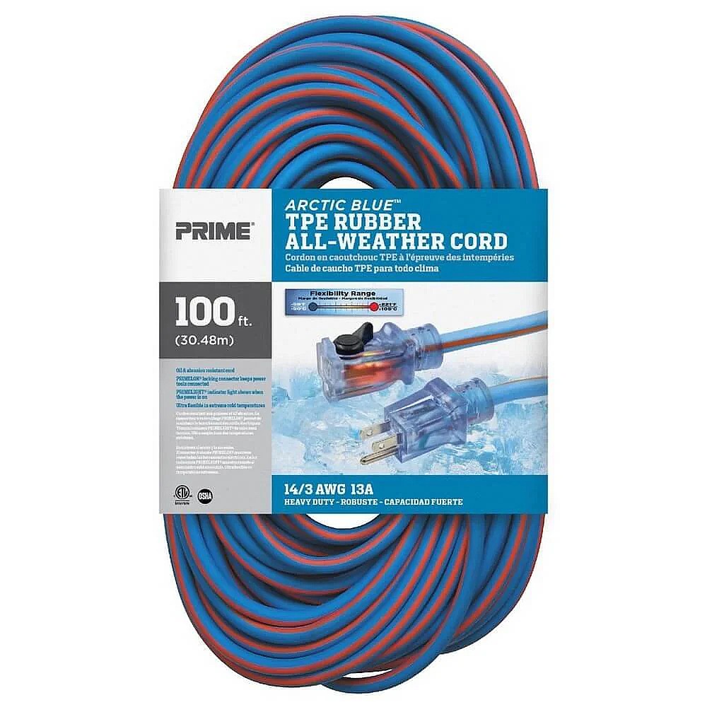 Prime LT530735 100' All-Weather TPE Extension Cord - Artic Blue